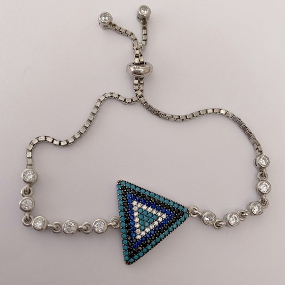 🧿925 Silver evil eye bracelet bolo cubic zirconia